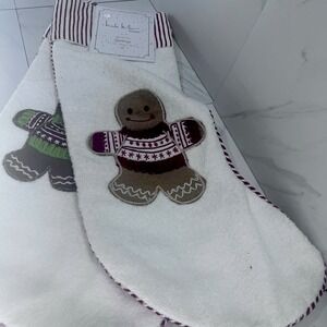 2 NEW Nicole Miller Christmas Stockings Gingerbread Man Red Striped 8"x22"